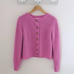 Chelsea & Theodore Pink Button Front Chunky Knit Cardigan Wool Sweater Women’s S